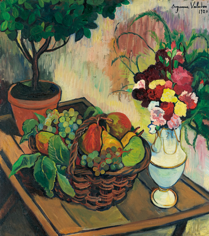  Suzanne Valadon —— NATURE MORTE AU BOUQUET DE FLEURS ET à LA CORBEILLE DE FRUITS